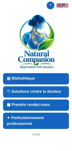 Écran d'accueil de Natural Companion avec le bouton Prendre rendez-vous