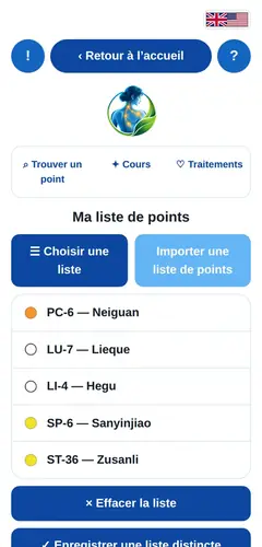 Écran Ma liste de points